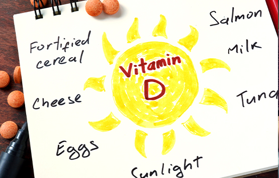 Diagram of foods vitamin d rich to fight depression.